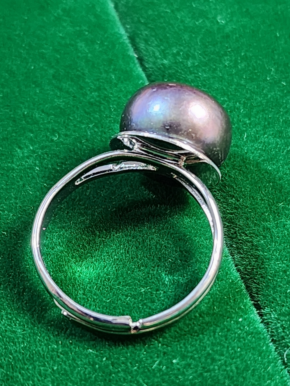 Vintage 80s Artisan Tahitian Pearl Silver Tone Sizable Ring - Picture 5 of 7